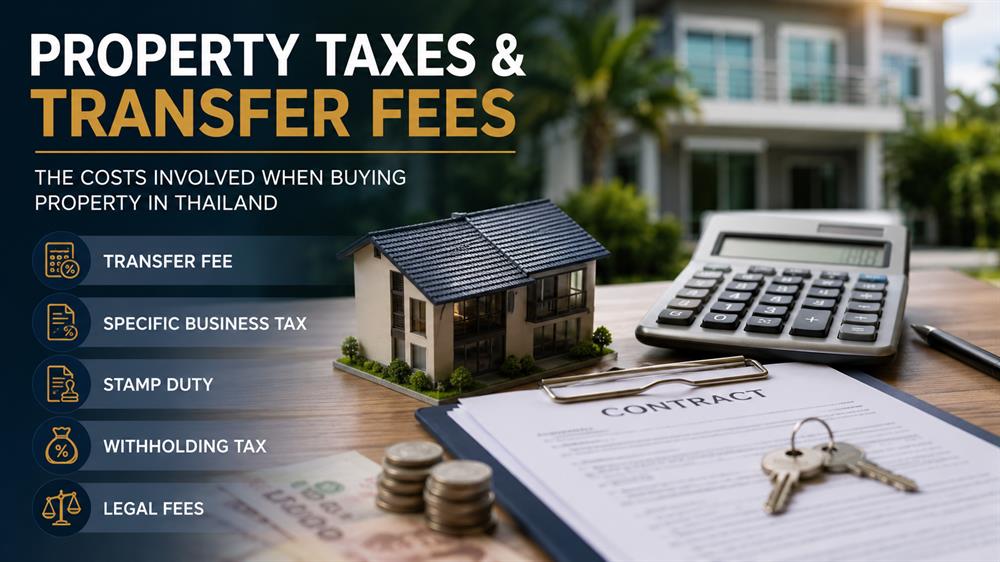 Property taxes, transfer fees, and legal costs involved when purchasing real estate in Thailand.